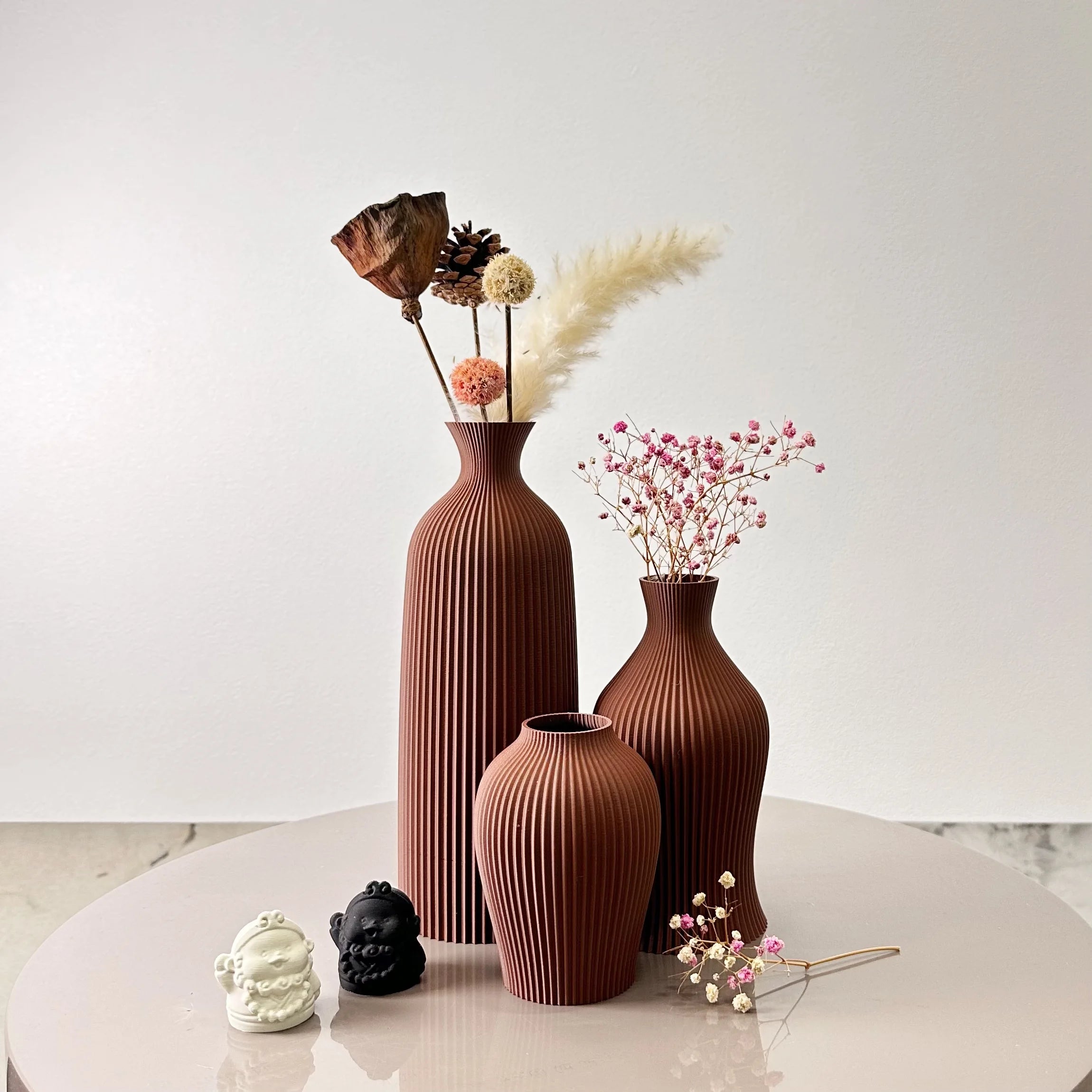 Set Of 3 Decorative Plastic Vases With Ribbed Texture For Dry Flowers 1005008531587570-black