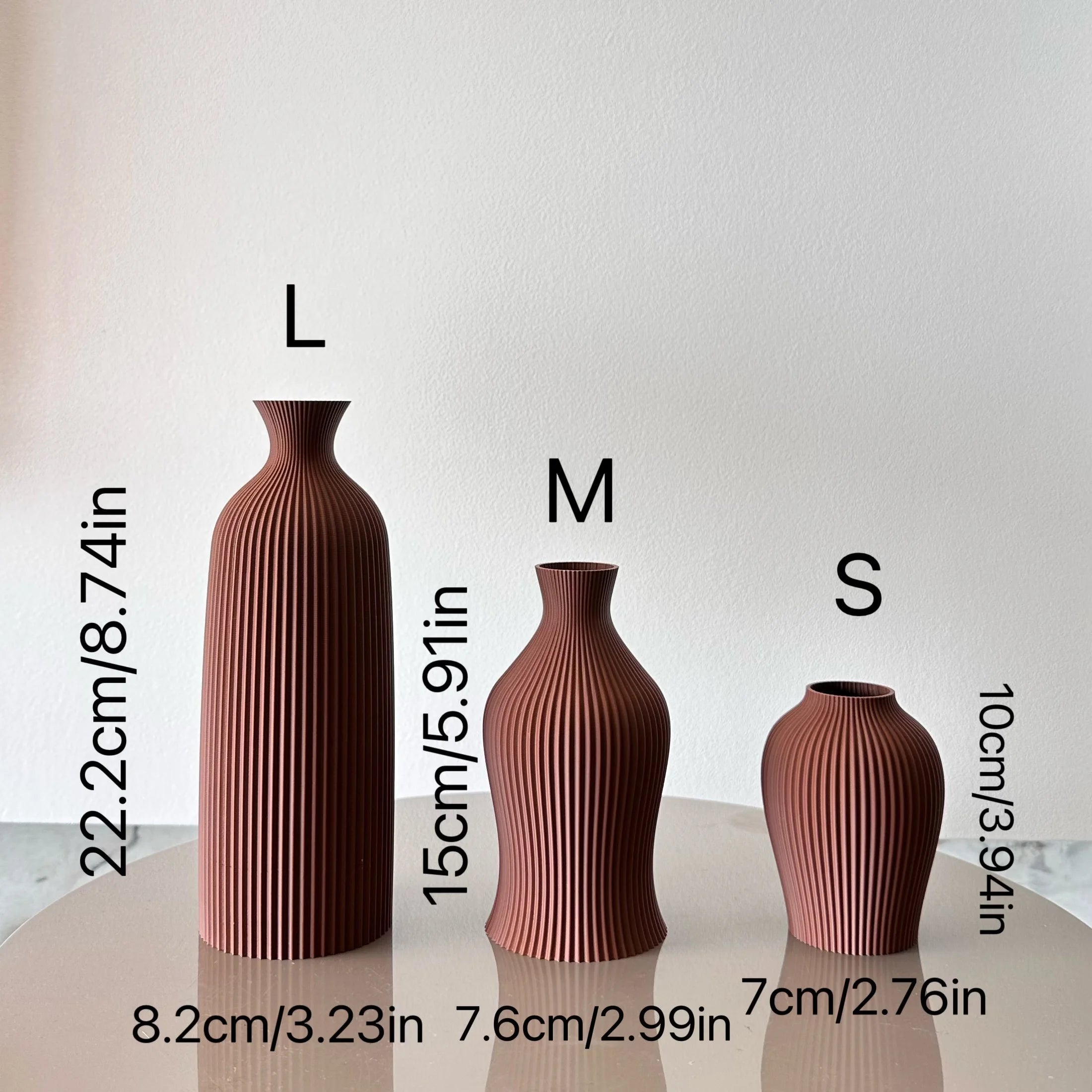 Set Of 3 Decorative Plastic Vases With Ribbed Texture For Dry Flowers 1005008531587570-black