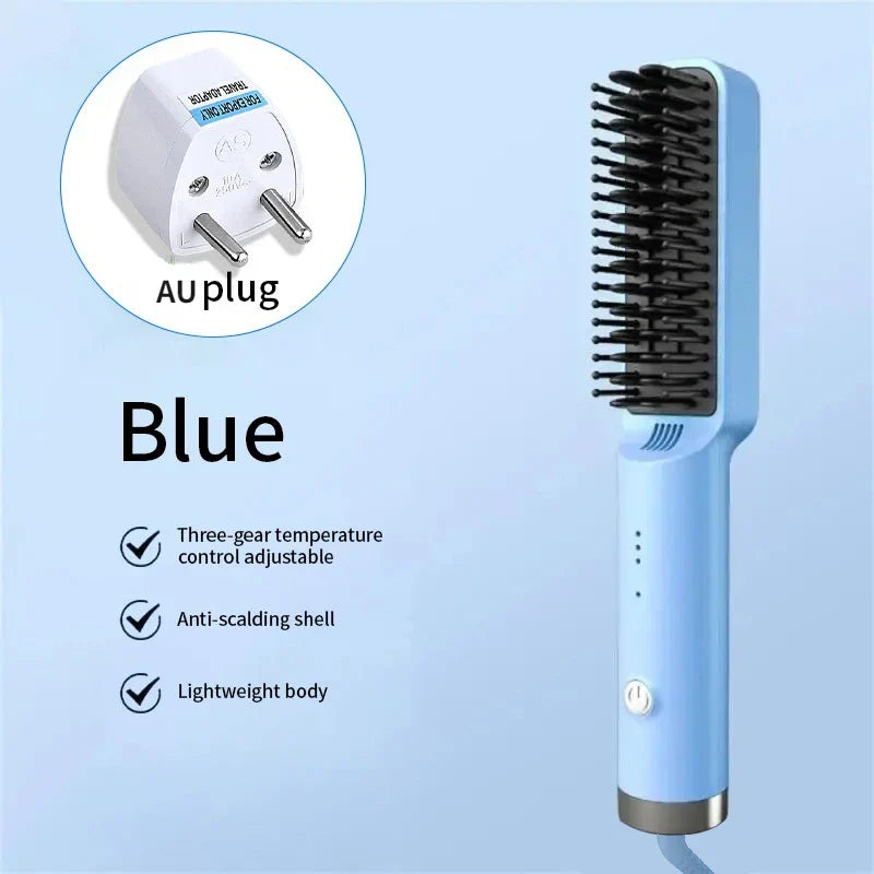 Portable Rechargeable Hair Straightener Brush with Ion Care