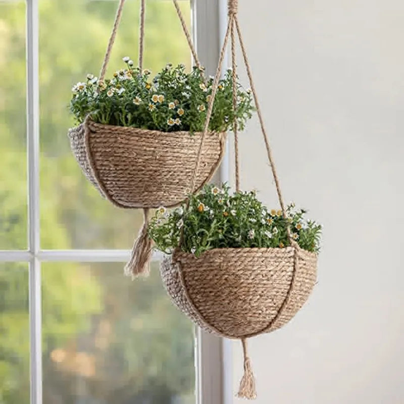 Natural Seagrass Hanging Planter Boho Indoor Decor 