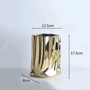 Silver Ruffled Ceramic Porcelain Bag Shape Tabletop Flower Vase Decor 1005005386512399-silver-L