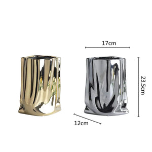 Silver Ruffled Ceramic Porcelain Bag Shape Tabletop Flower Vase Decor 1005005386512399-silver-L