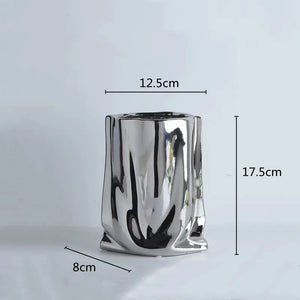 Silver Ruffled Ceramic Porcelain Bag Shape Tabletop Flower Vase Decor 1005005386512399-silver-L