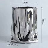Silver Ruffled Ceramic Porcelain Bag Shape Tabletop Flower Vase Decor 1005005386512399-silver-L