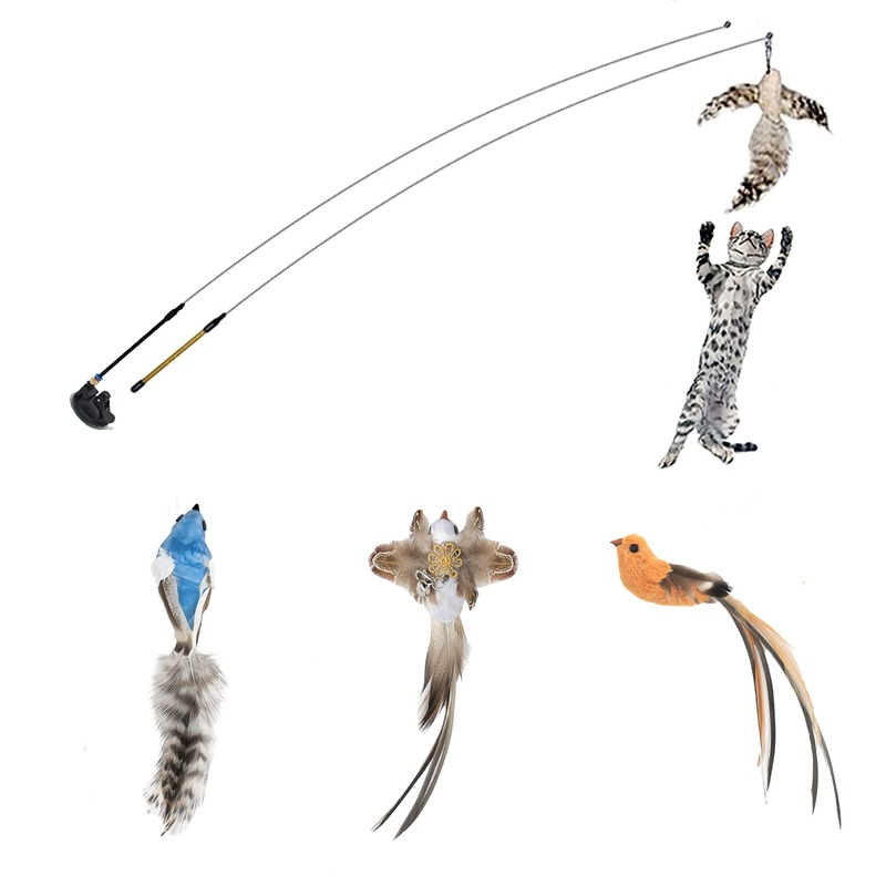Interactive Cat Toy With Feather Bird And Bell