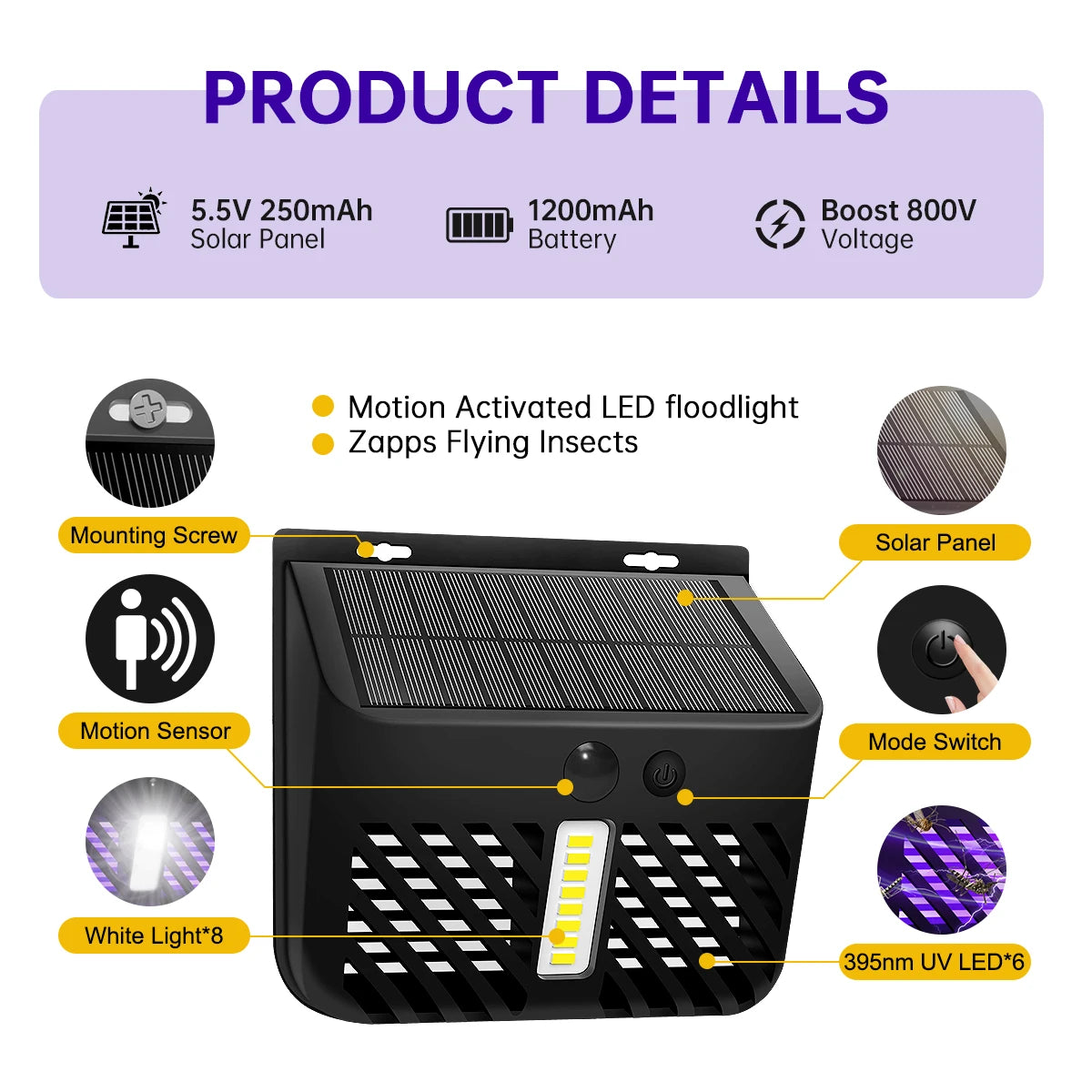 Solar Bug Zapper Outdoor Light With Motion Sensor And Ip65 Waterproof 1005007255323822-al