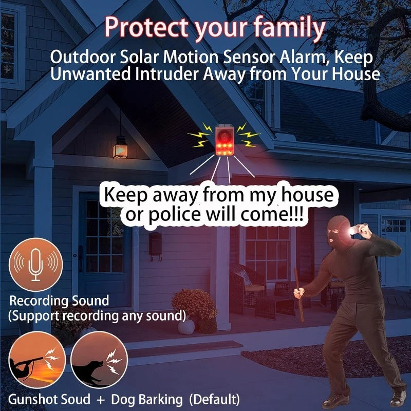 Solar Motion Sensor Alarm Light With 130Db Sound And Remote 1005009252367980-B-Two Horn Alarms