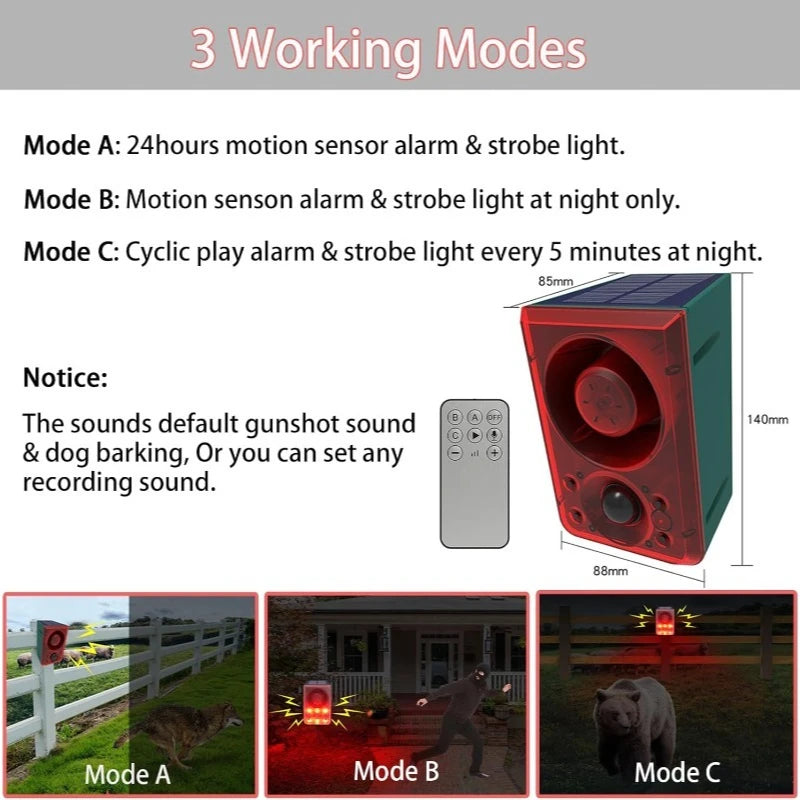 Solar Motion Sensor Alarm Light With 130Db Sound And Remote 1005009252367980-B-Two Horn Alarms