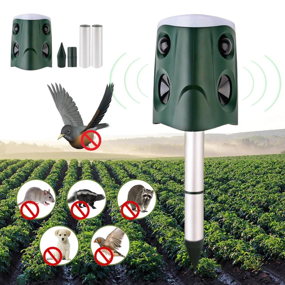 Solar Powered Ultrasonic Animal Repellent With Pir Sensor And Flashing Lights 1005007635995065-al