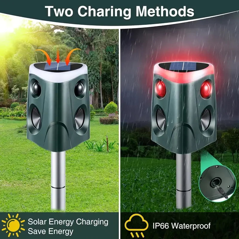 Solar Powered Ultrasonic Animal Repellent With Pir Sensor And Flashing Lights 1005007635995065-al