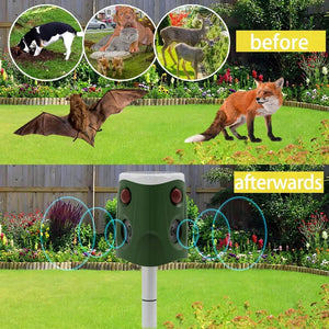 Solar Powered Ultrasonic Animal Repellent With Pir Sensor And Flashing Lights 1005007635995065-al