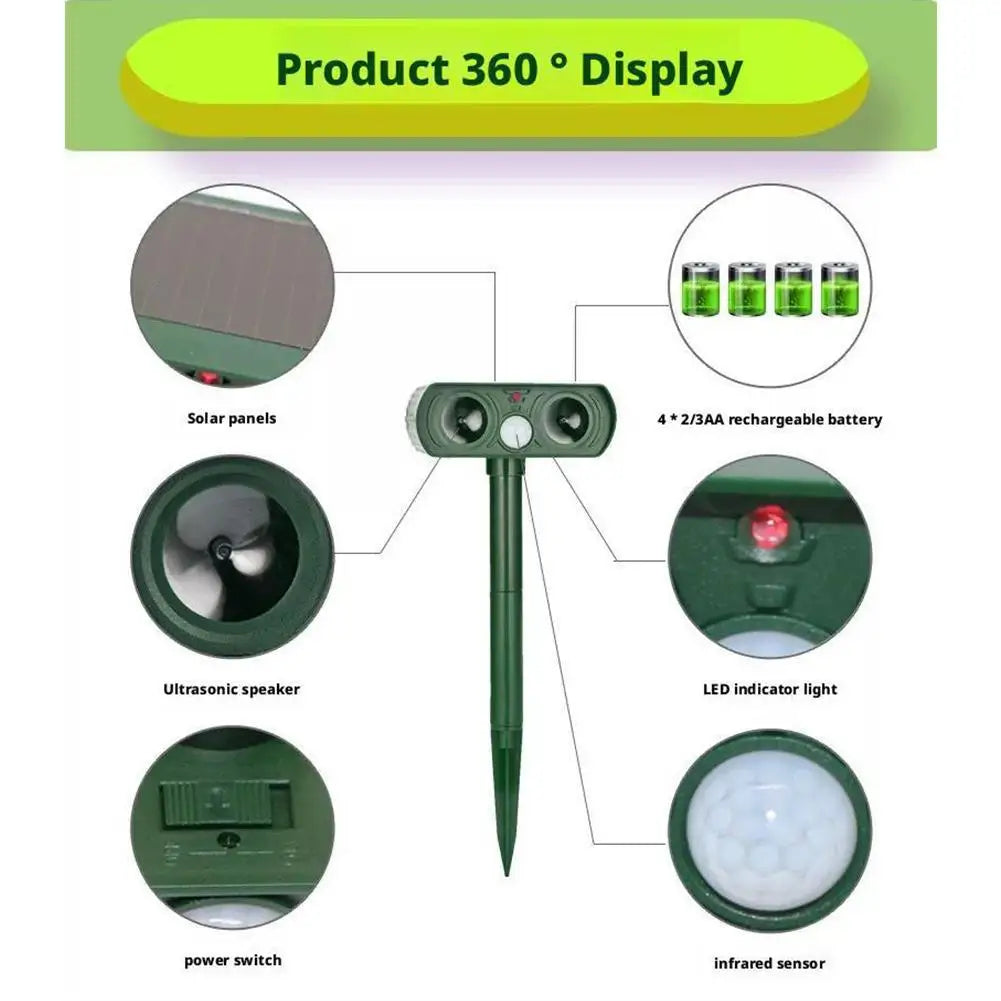 Solar Powered Ultrasonic Animal Repeller With Led Alarm Light 1005009391975589-al