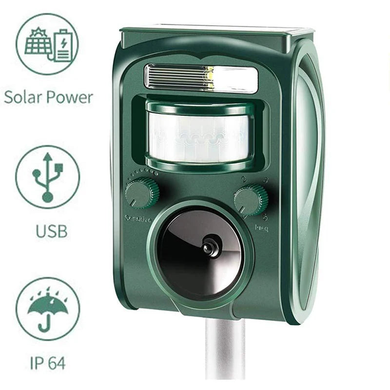 Solar Powered Ultrasonic Animal Repeller With Pir Sensor And Flashing Light 1005007038459470-al