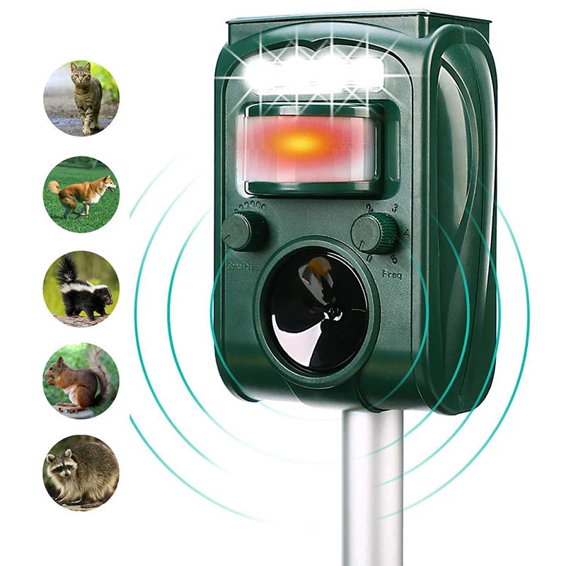 Solar Powered Ultrasonic Animal Repeller With Pir Sensor And Flashing Light 1005007038459470-al