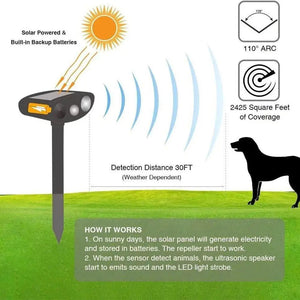Solar Powered Ultrasonic Animal Repeller With Pir Sensor For Garden 1005008710470609-al
