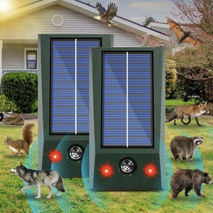 Solar Ultrasonic Animal Repeller for Outdoor Use with LED Flashing Light and Waterproof Design