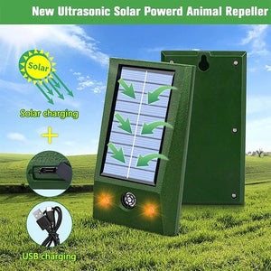 Solar Ultrasonic Animal Repeller for Outdoor Use with LED Flashing Light and Waterproof Design