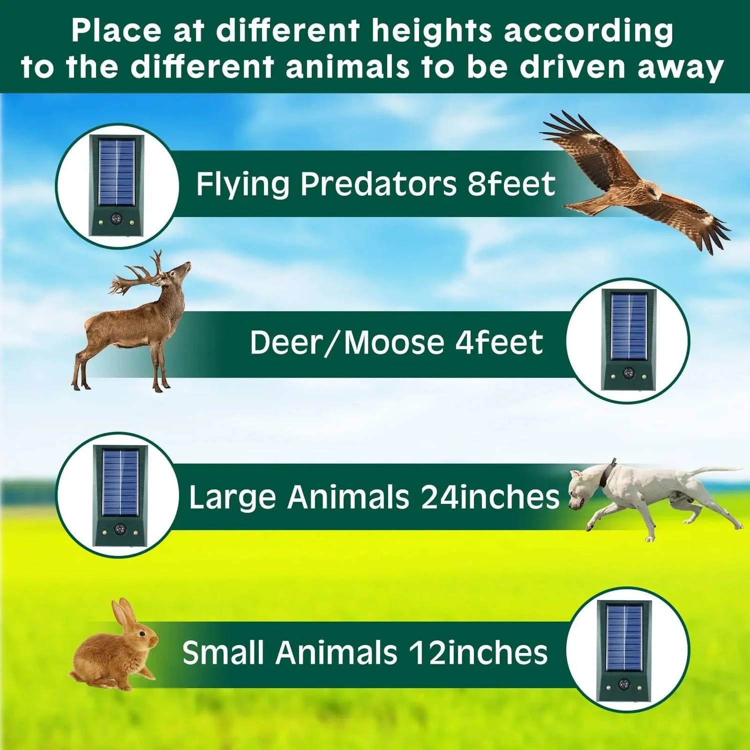 Solar Ultrasonic Animal Repeller for Outdoor Use with LED Flashing Light and Waterproof Design