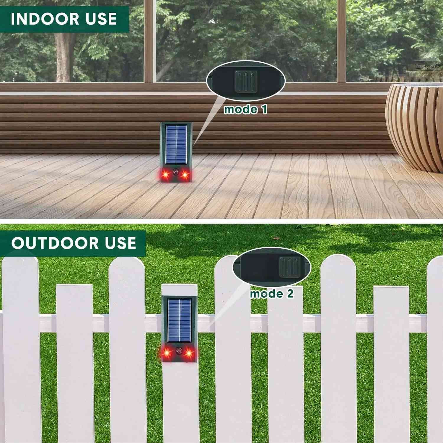 Solar Ultrasonic Animal Repeller for Outdoor Use with LED Flashing Light and Waterproof Design