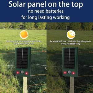 Solar Ultrasonic Animal Repeller for Outdoor Use with LED Flashing Light and Waterproof Design