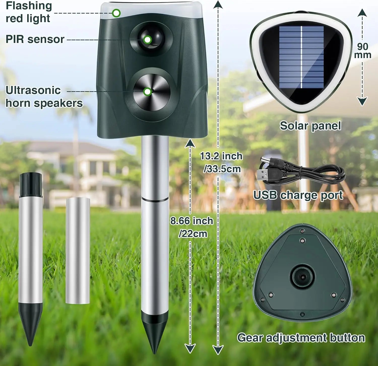 Solar Ultrasonic Animal Repeller With Led Red And White Flashing Lights 1005007877934235-al