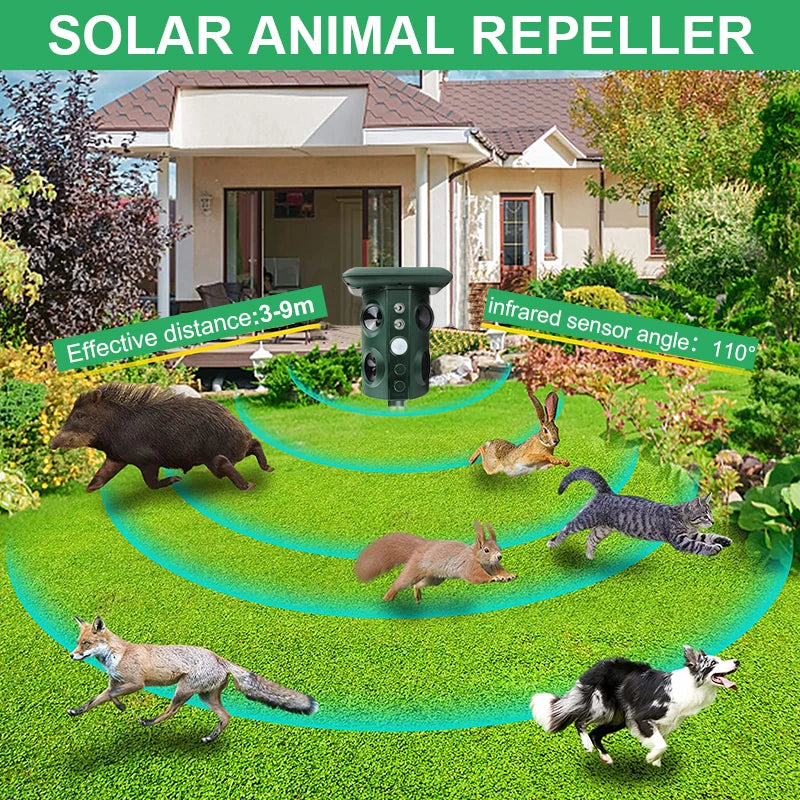 Solar Ultrasonic Animal Repeller With Motion Sensor And Flashing Light 1005006738792147-1Pc