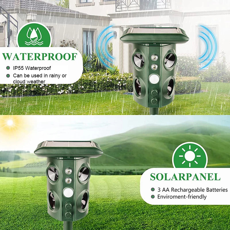 Solar Ultrasonic Animal Repeller With Motion Sensor And Flashing Light 1005006738792147-1Pc