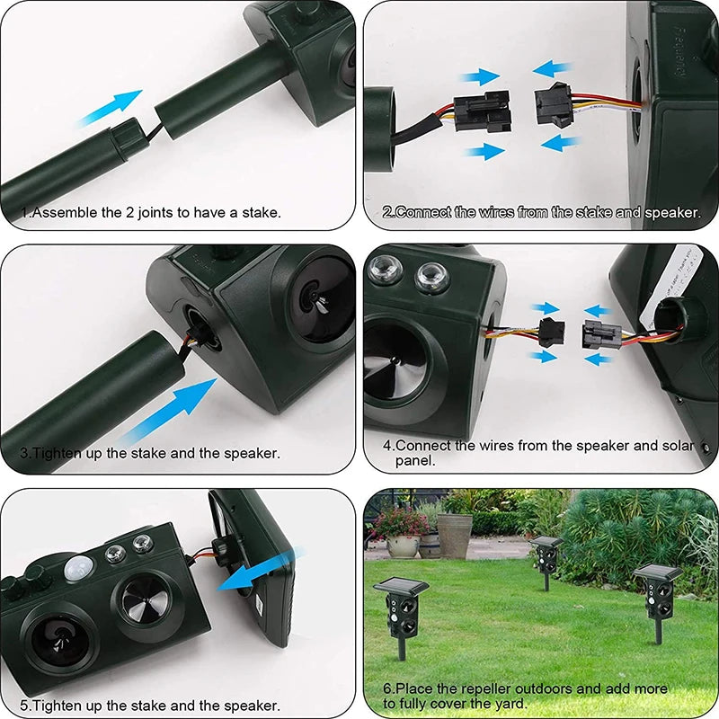 Solar Ultrasonic Animal Repeller With Motion Sensor And Flashing Light 1005006738792147-1Pc
