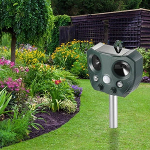 Solar Ultrasonic Animal Repeller with Motion Sensor Waterproof Design