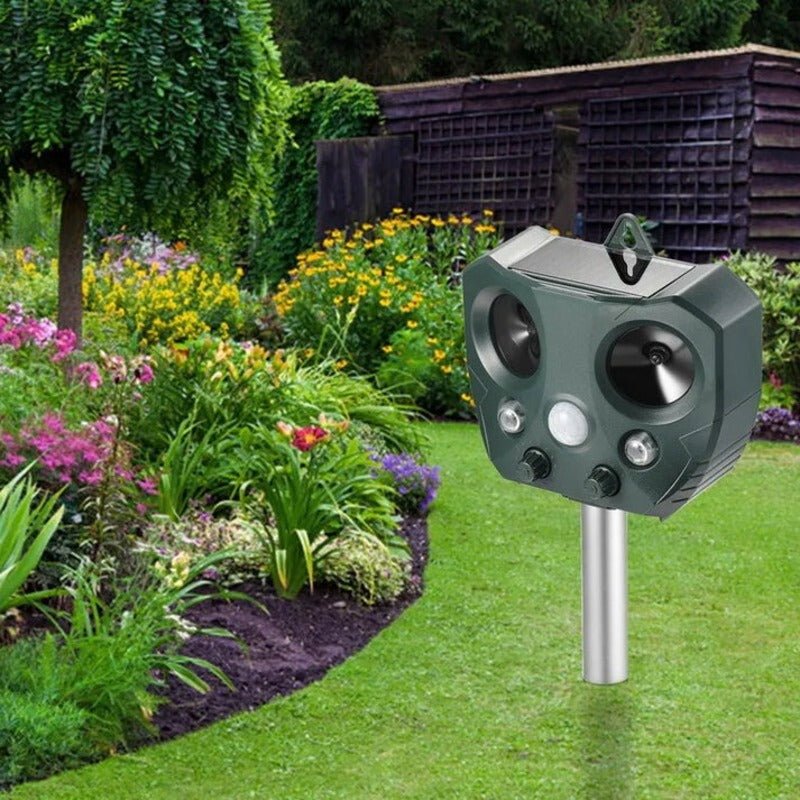 Solar Ultrasonic Animal Repeller with Motion Sensor Waterproof Design