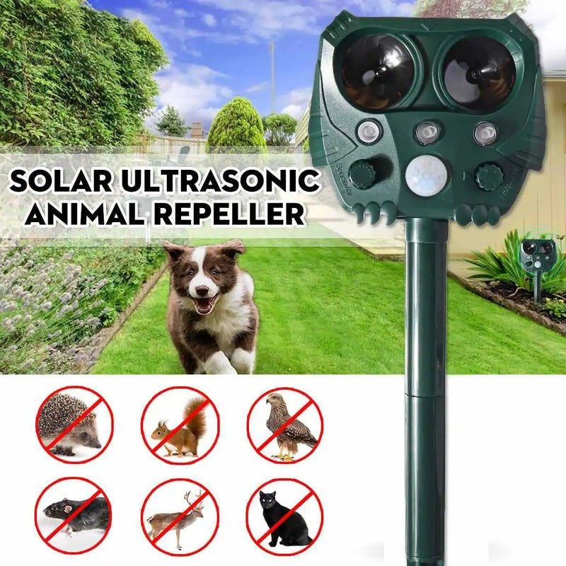 Solar Ultrasonic Animal Repeller with Motion Sensor Waterproof Design