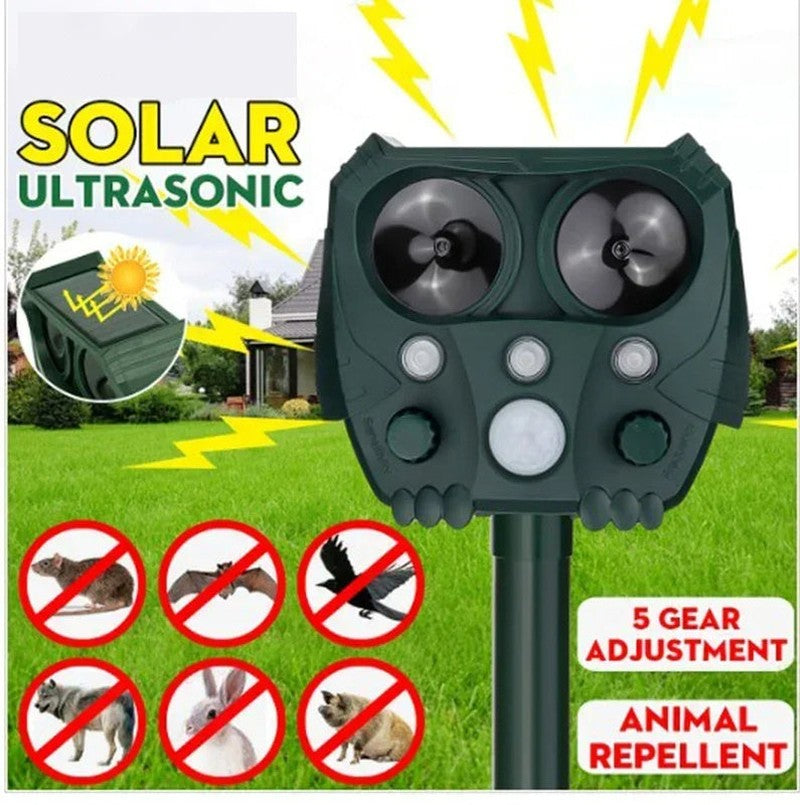 Solar Ultrasonic Animal Repeller with Motion Sensor Waterproof Design