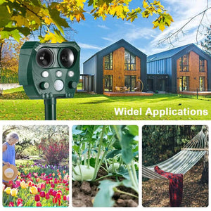 Solar Ultrasonic Animal Repeller with Motion Sensor Waterproof Design