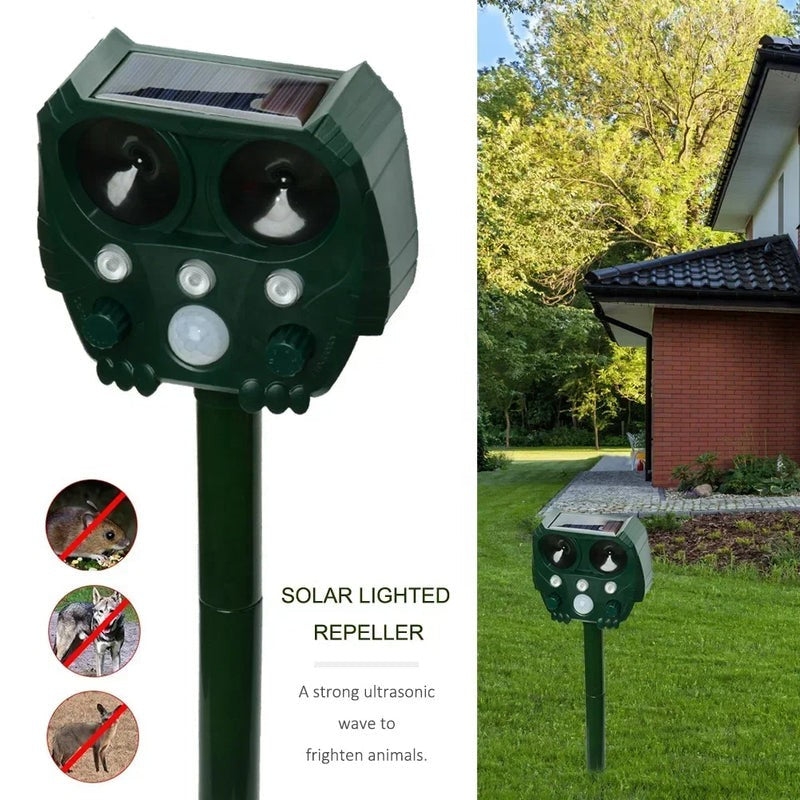 Solar Ultrasonic Animal Repeller with Motion Sensor Waterproof Design