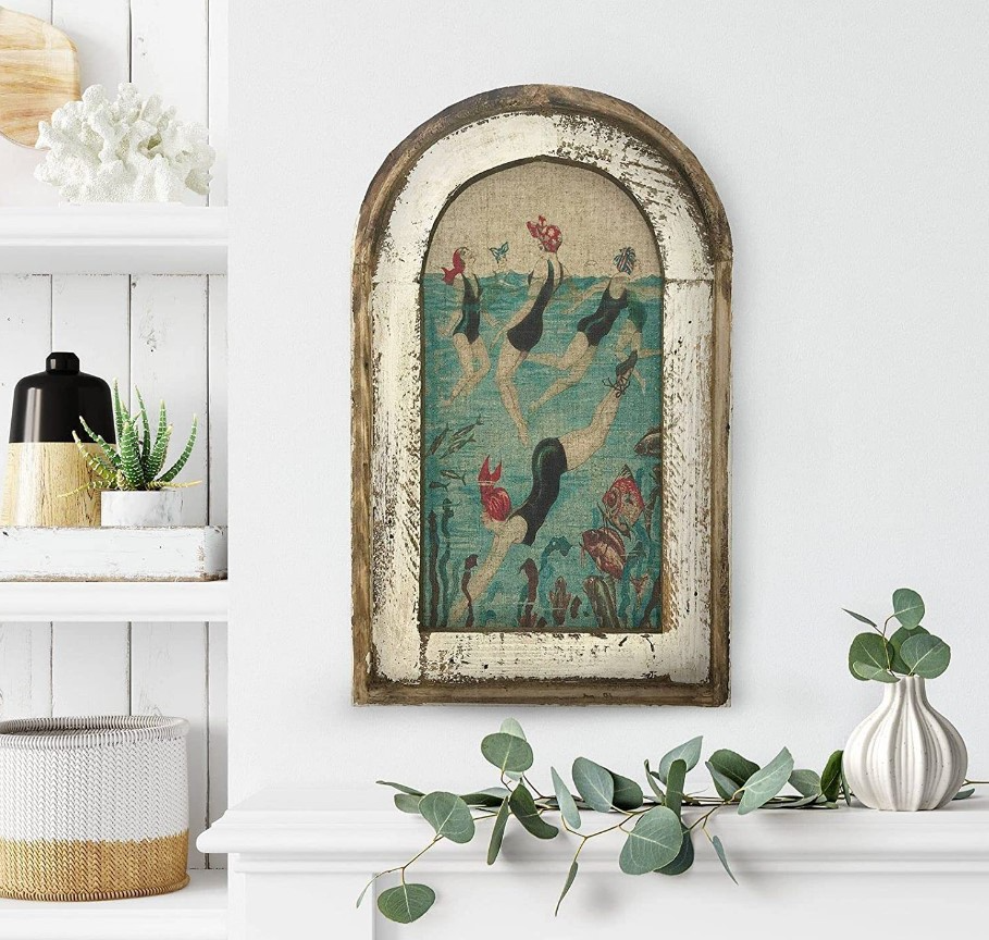 Swimming Wall Art Wooden Frame Bathroom Decor
