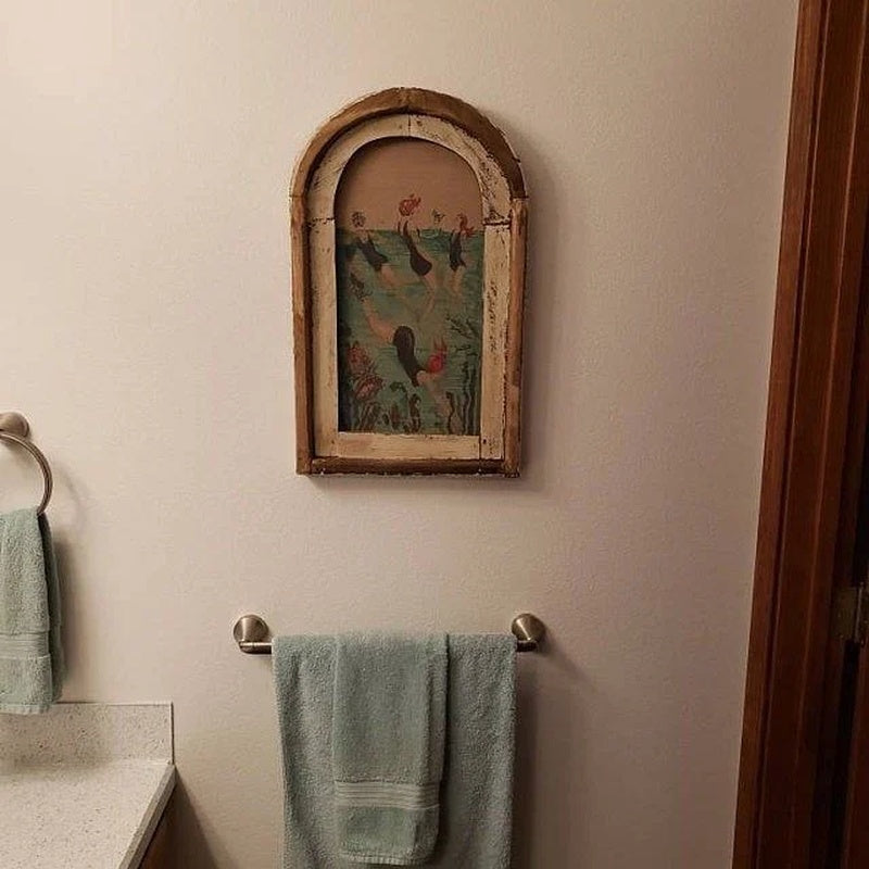 Swimming Wall Art Wooden Frame Bathroom Decor