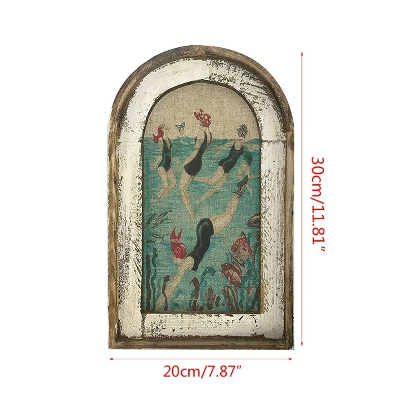 Swimming Wall Art Wooden Frame Bathroom Decor