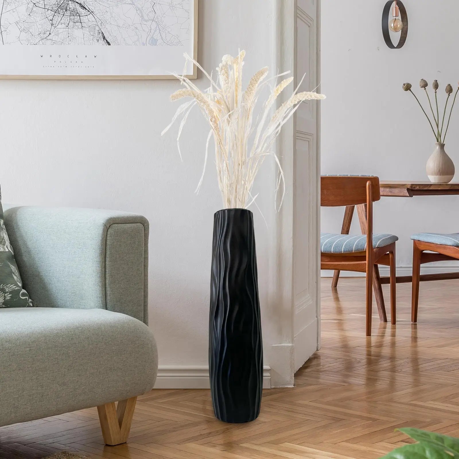 Tall Textured Floor Vase Plastic Cylinder Decor For Branches And Flowers 1005009935687657-Black