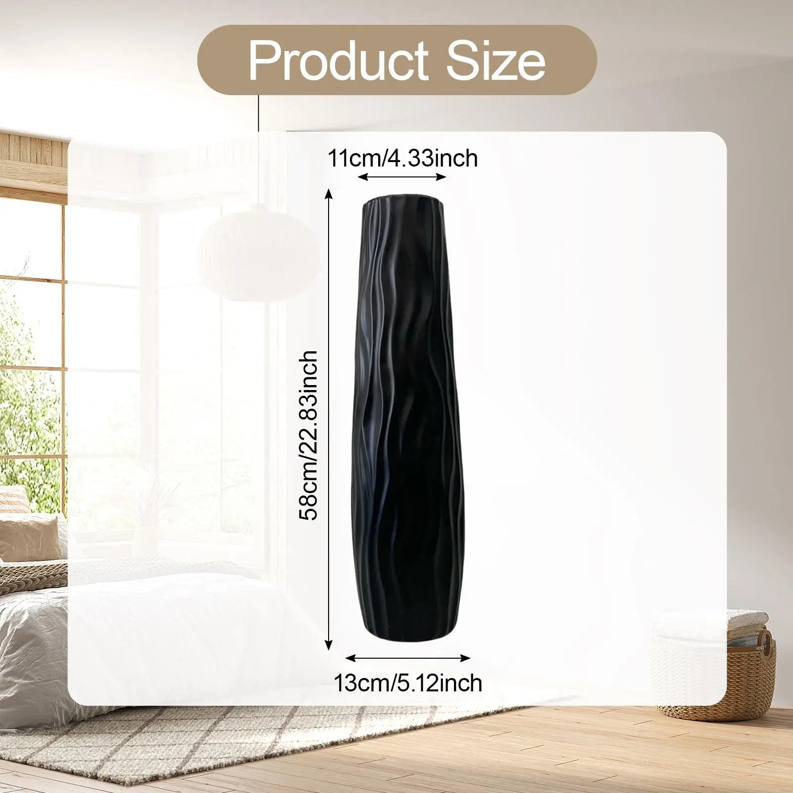 Tall Textured Floor Vase Plastic Cylinder Decor For Branches And Flowers 1005009935687657-Black
