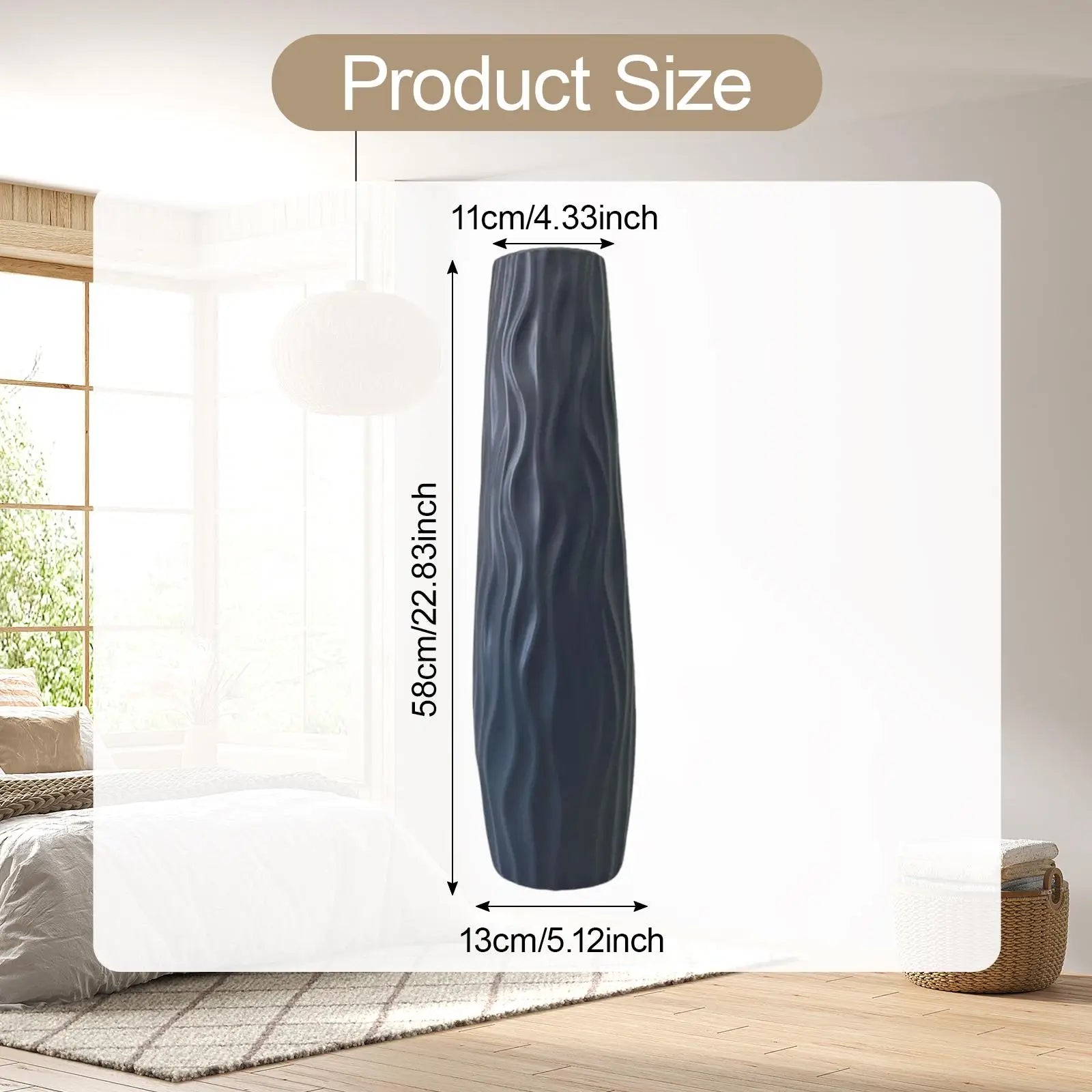 Tall Textured Floor Vase Plastic Cylinder Decor For Branches And Flowers 1005009935687657-Black