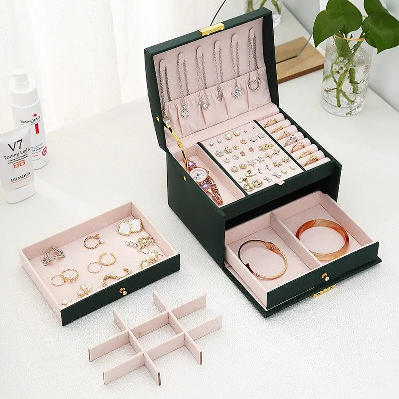 Three Layer Drawer Jewelry Box With Lock For Valentines Gifts For Her 1005007096748857-Pink