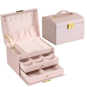 Three Layer Drawer Jewelry Box With Lock For Valentines Gifts For Her 1005007096748857-Pink
