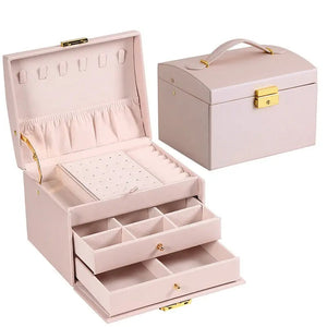 Three Layer Drawer Jewelry Box With Lock For Valentines Gifts For Her 1005007096748857-Pink