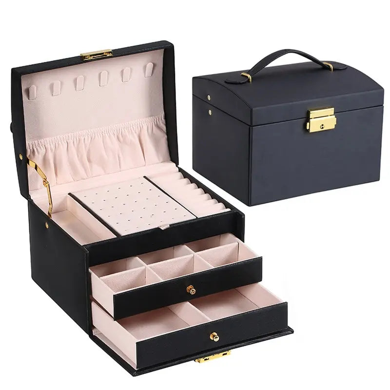 Three Layer Drawer Jewelry Box With Lock For Valentines Gifts For Her 1005007096748857-Pink