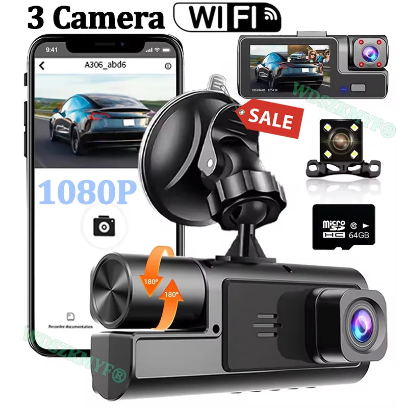 Three Lens 1080P Car Dash Cam With Wifi Front Rear Interior 1005007805748085-X170-WIFI-3CAM-64G