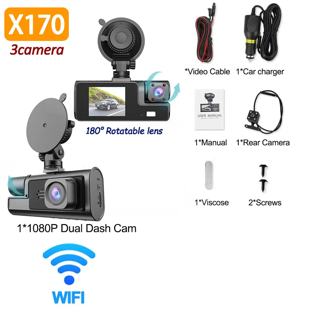 Three Lens 1080P Car Dash Cam With Wifi Front Rear Interior 1005007805748085-X170-WIFI-3CAM-64G