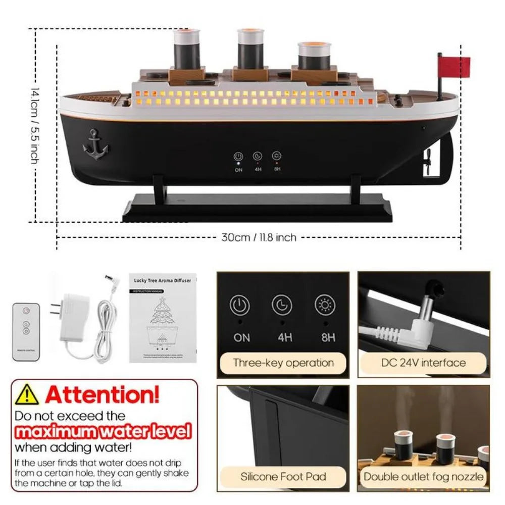 Titanic Style Aroma Diffuser Humidifier With Remote Control 250Ml 1005008325798341-EU Plug