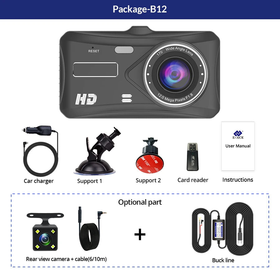 Touch Screen Mirror Dash Cam With Front Rear Cameras 1080P 1005007176247075-B12-6M RCC-BL-None