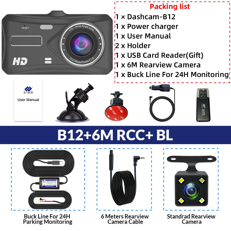 Touch Screen Mirror Dash Cam With Front Rear Cameras 1080P 1005007176247075-B12-6M RCC-BL-None