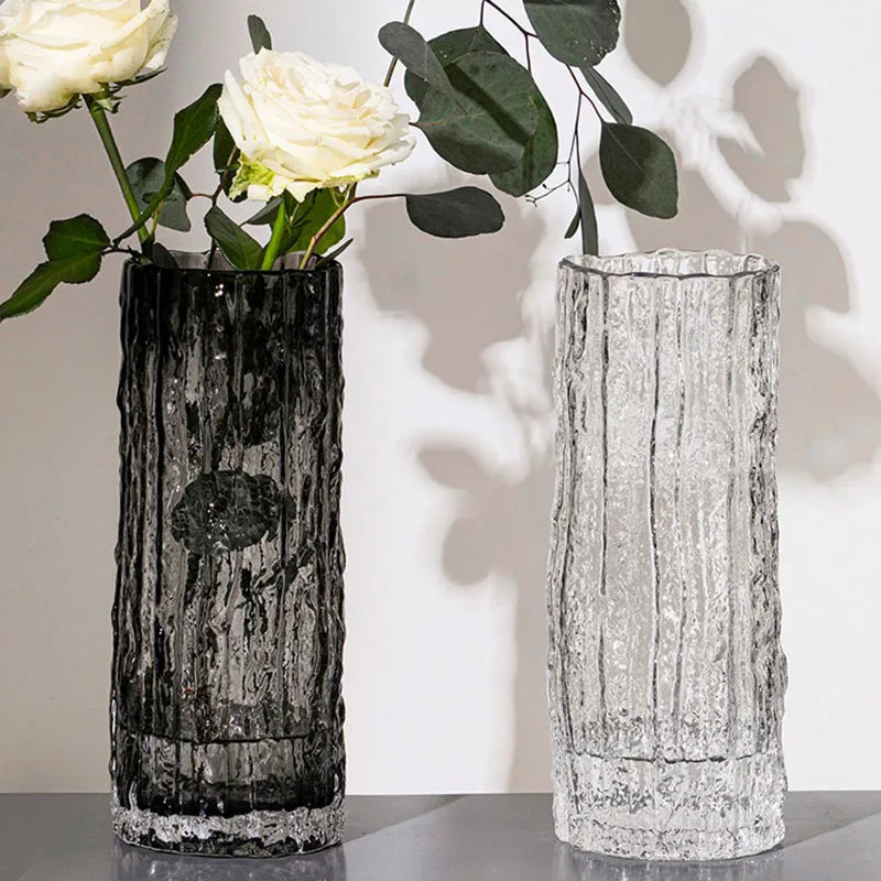 Transparent Textured Glass Tabletop Vase For Flower Arrangements Home Decor 1005006974990090-white